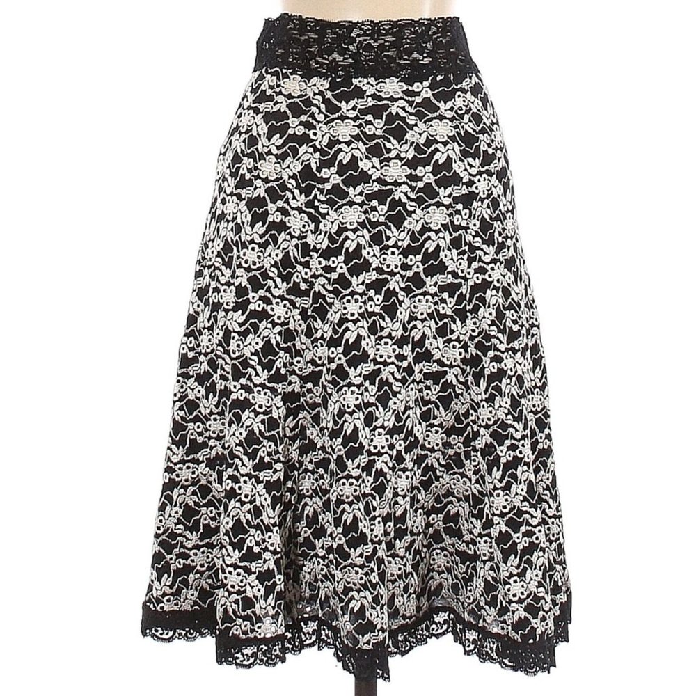 CAbi Skirt Black White Elastic Lace Floral Embroidered Size S Small Stretch